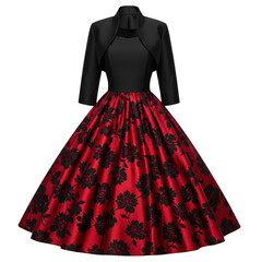 Elegant black and red floral dress isolated on transparent background