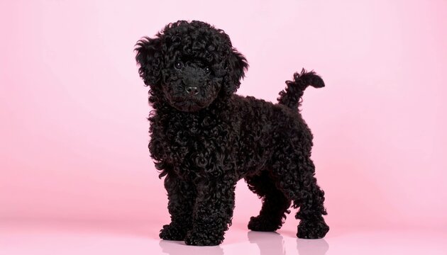 Cachorros de Puli Adorables con Rizos sobre Fondo Rosado, Generated image