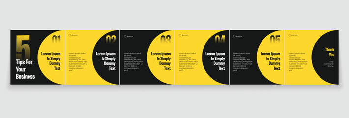 Instagram carousel template layout design for five tips sharing on social media. Linkedin carousel banner design vector template  © Mina Market