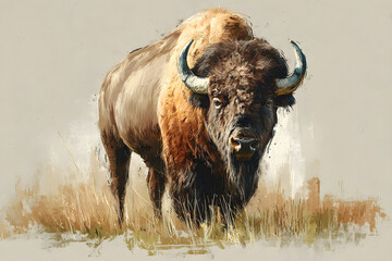 Illustration of american bison buffalo. Bison tell ten yell day on 2nd September