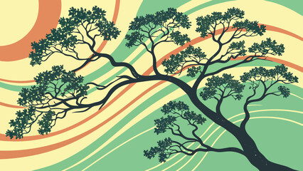 Artistic bonsai tree illustration vector design with nature inspired background for digital art print 100