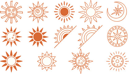 Flat vector sun illustration symbolising warmth, light, and positivity.