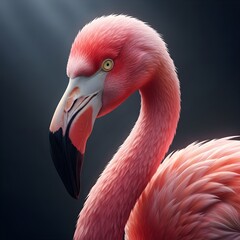 Fototapeta premium Close up portrait of a pink flamingo with detailed feathers and vibrant colors