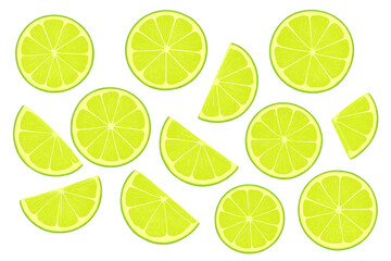 Lime slices and wedges creating a refreshing and vibrant pattern, ideal for food and beverage projects