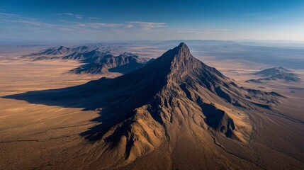 Naklejka premium Majestic mountain peak casting a long shadow across the arid landscape