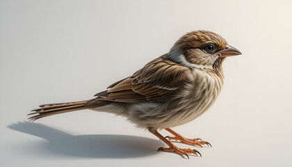 Fototapeta premium Delightful sparrow bird showcasing its charming plumage and delicate features against a clean, bright background, ideal for nature themes.