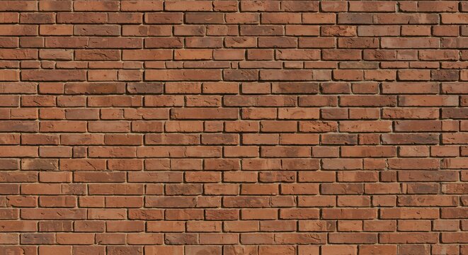 Full frame view of a textured red brick wall with detailed mortar joints - Powered by Adobe