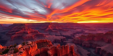 Fiery sunset paints Grand Canyon's red rocks gold, travel, landscape