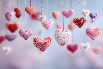 Ethereal Dance of Valentine's Day Hearts: A Whimsical Display of Love, Romance, and Warmth in Soft Hues and Intricate Patterns, Enchanting Essence of Affection and Passion