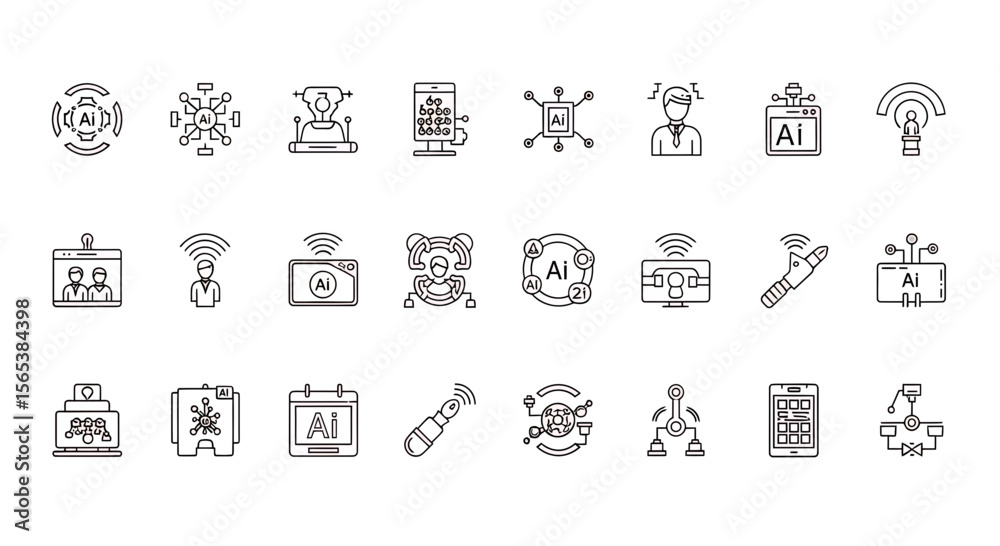 Poster artificial intelligence ai technology icon set line vector graphics collection for machine learning 