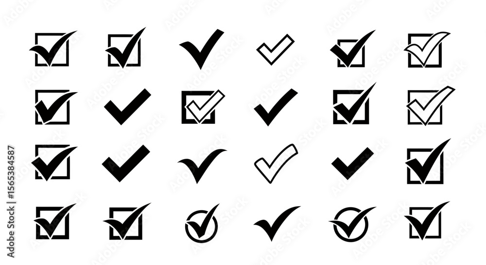 Fototapete aesthetic vector icon set featuring assorted checkmark styles for digital interface design user expe