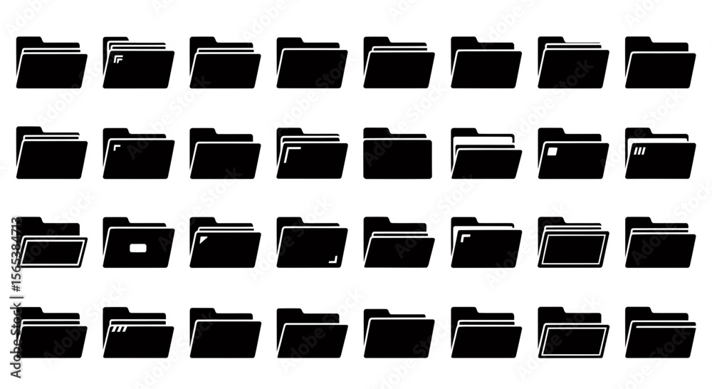 Poster black folder icons collection set various states digital data management interface symbols graphic r