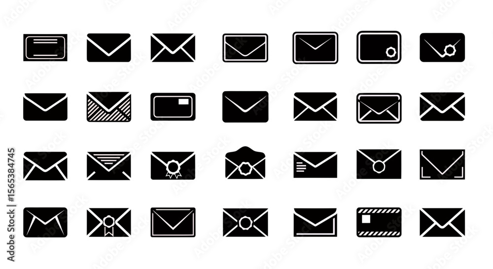 Poster comprehensive email envelope mail icon set vector glyph pack for digital web app design business com