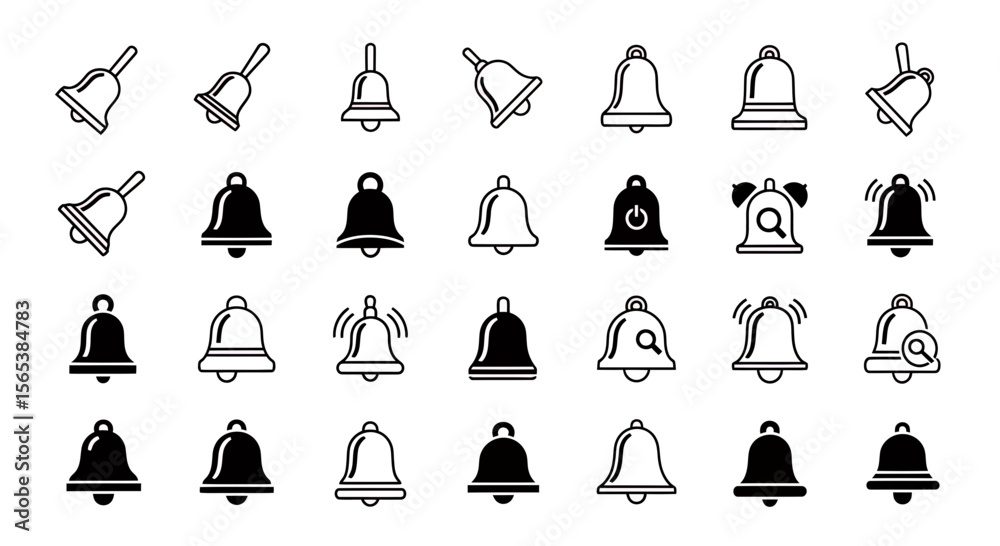 Poster comprehensive digital notification bell icon set for ui ux web and mobile app interfaces modern glyp