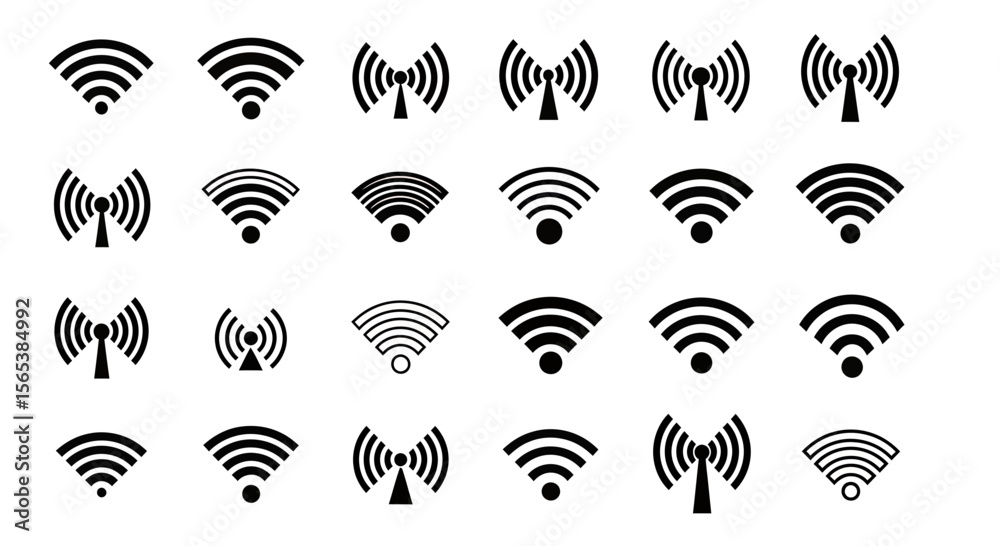 Poster full range of digital technology communication icons set featuring various wireless signal strength 