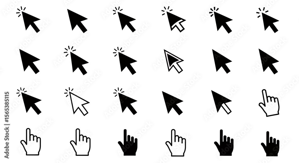 Fototapete Extensive vector digital cursor mouse hand click pointer icon set for modern web and app UI interface navigation design elements graphic resources symbols kit vector illustration