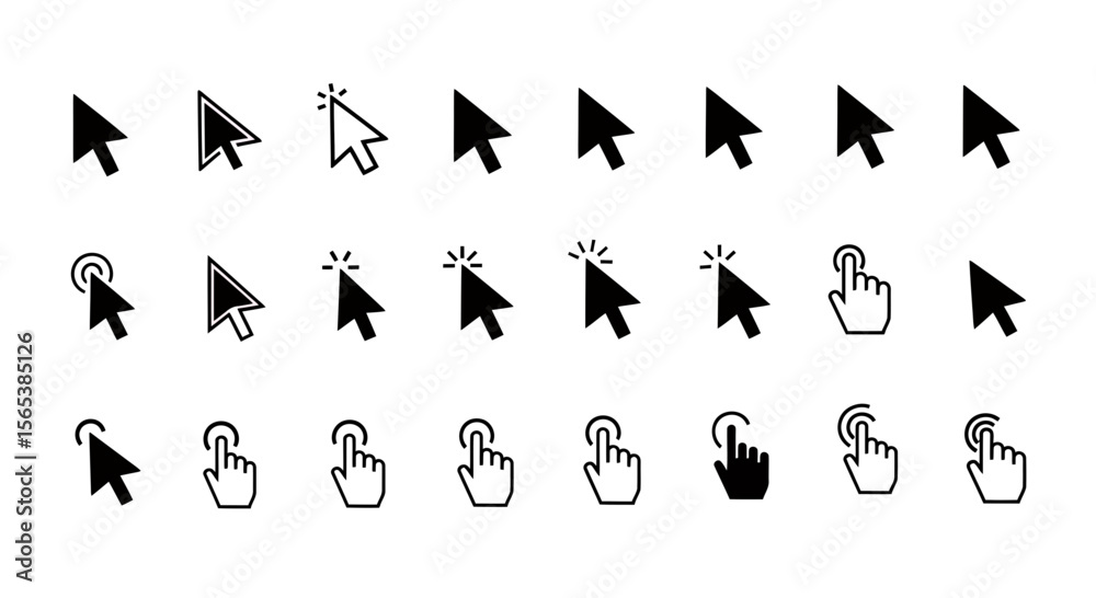 Fototapete Seo friendly professional quality mouse cursor hand pointer click select hover icon set collection web ui design digital technology vector graphic symbol pack elements kit