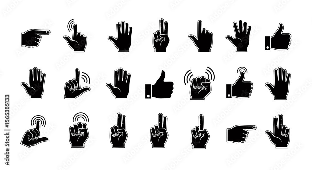 Fototapete Comprehensive collection hand gesture icons digital interface design interactive systems development user experience element pack symbol set pointer click tap swipe number count