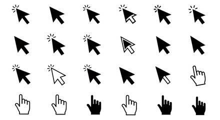 Fototapeta premium Extensive vector digital cursor mouse hand click pointer icon set for modern web and app UI interface navigation design elements graphic resources symbols kit vector illustration