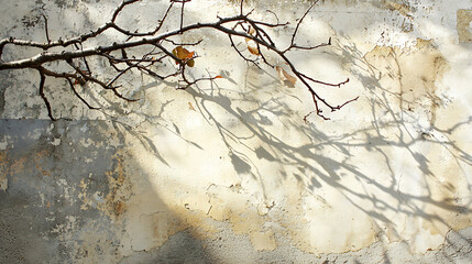 A tree branch casts a shadow on a wall