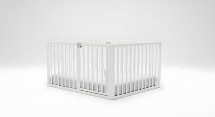 Modern White Baby Crib on White Background