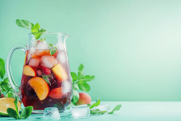 Fresh fruit beverage, sangria in in a transparent mug