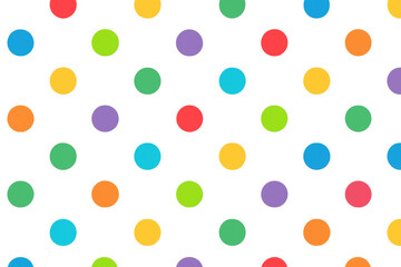Seamless pattern of colorful polka dots scattered on a transparent background, ideal for various design projects