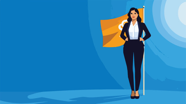 Empowered Businesswoman with Salary Equality Flag Flat Vector Illustration - Powered by Adobe