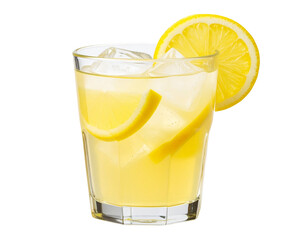 Refreshing Glass of Lemonade with Ice Cubes and Lemon Slice, isolated on transparent background