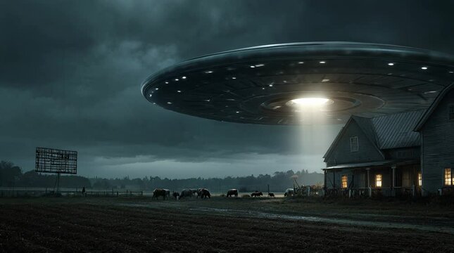 Poor spaceship hovering over city art alien attack invasion 