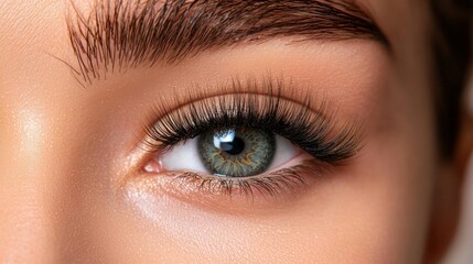 Close-up of a woman's eye with beautiful, long lashes