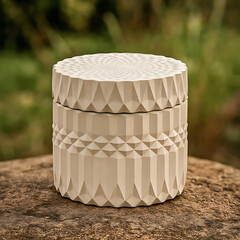 	
Off White Ceramic Jar with Twine on a White Background