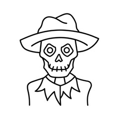 creepy scarecrow skull line art vector drawing t shirt design 