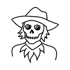 creepy scarecrow skull line art vector drawing t shirt design 