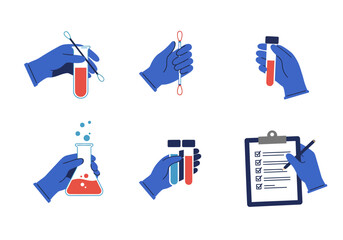 Medical Laboratory Testing and Analysis with Gloves Test Tubes Swabs and Checklist