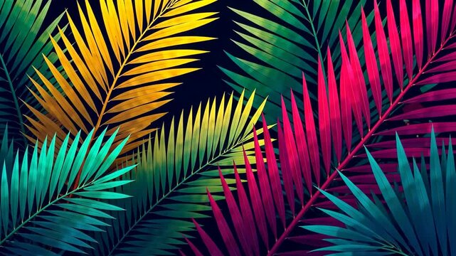 Vibrant tropical leaves illustration with lush green foliage and exotic patterns, concept of jungle decor, botanical art wallpaper design. 