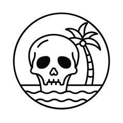 florida beach skull line art vector t shirt design 