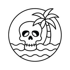 florida beach skull line art vector t shirt design 