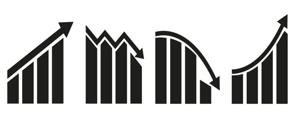 Set of Business Graph Icons Showing Growth, Decline, and Volatility – Vector Financial Trend Illustration