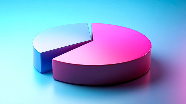 Colorful pie chart is displayed on a blue background. The pie chart is divided into two equal parts, with one part being pink and the other being blue - Powered by Adobe