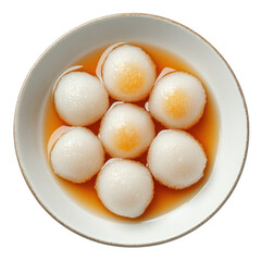 Sweet Glutinous Rice Balls in Syrup Served in a White Bowl, Perfect for Celebrations and Family Gatherings on transparent background