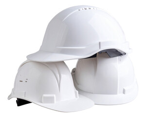 Stack of White Construction Helmets for Workers, isolated on transparent background