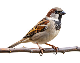 Sparrow Perched on a Thin Branch with Soft Background, isolated on transparent background