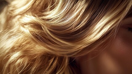 Naklejka premium Close-up of golden blonde, wavy hair