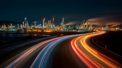 Obraz premium A city skyline with a highway in the background