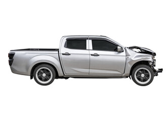 Car crash, Side view of pick up get damaged by accident on the road. damaged cars after collision....