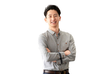 腕組みをして微笑む男性ビジネスマン（背景透過PNG）
