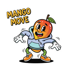 Cartoon Illustration of Mango Character Wearing Hoodie Doing Dancing Move