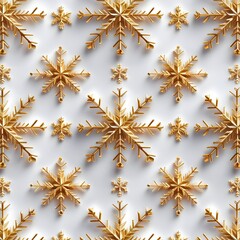 Golden snowflakes background. Luxury vector Christmas seamless pattern with small gold snow flakes on white backdrop. Winter holidays texture. Repeat design  decor, wallpapers, wrapping, Generative AI