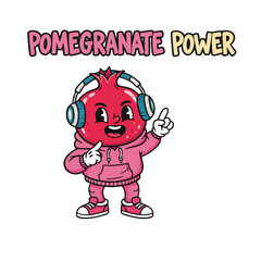 Cute Cartoon Pomegranate Character with Headphones and Hoodie Illustration